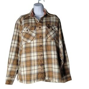 Vintage Woodland Plaid Shirt M Lined Cream Tan Flannel‎ Korea 80s Shacket Jacket